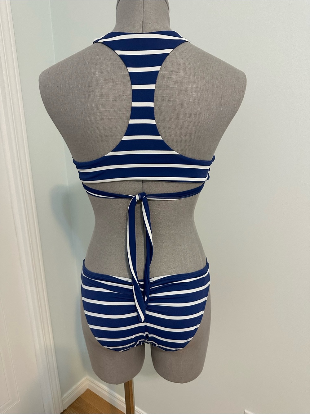 Navy & White Striped Racerback Bikini Set